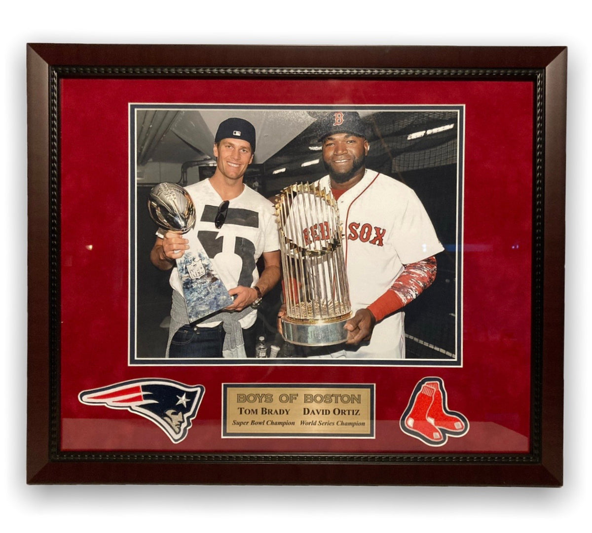 Tom Brady & David Ortiz 8 x 10 Framed Championship Trophy