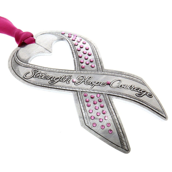 Breast Cancer Awareness Ribbon Ornament with Swarovski Crystals