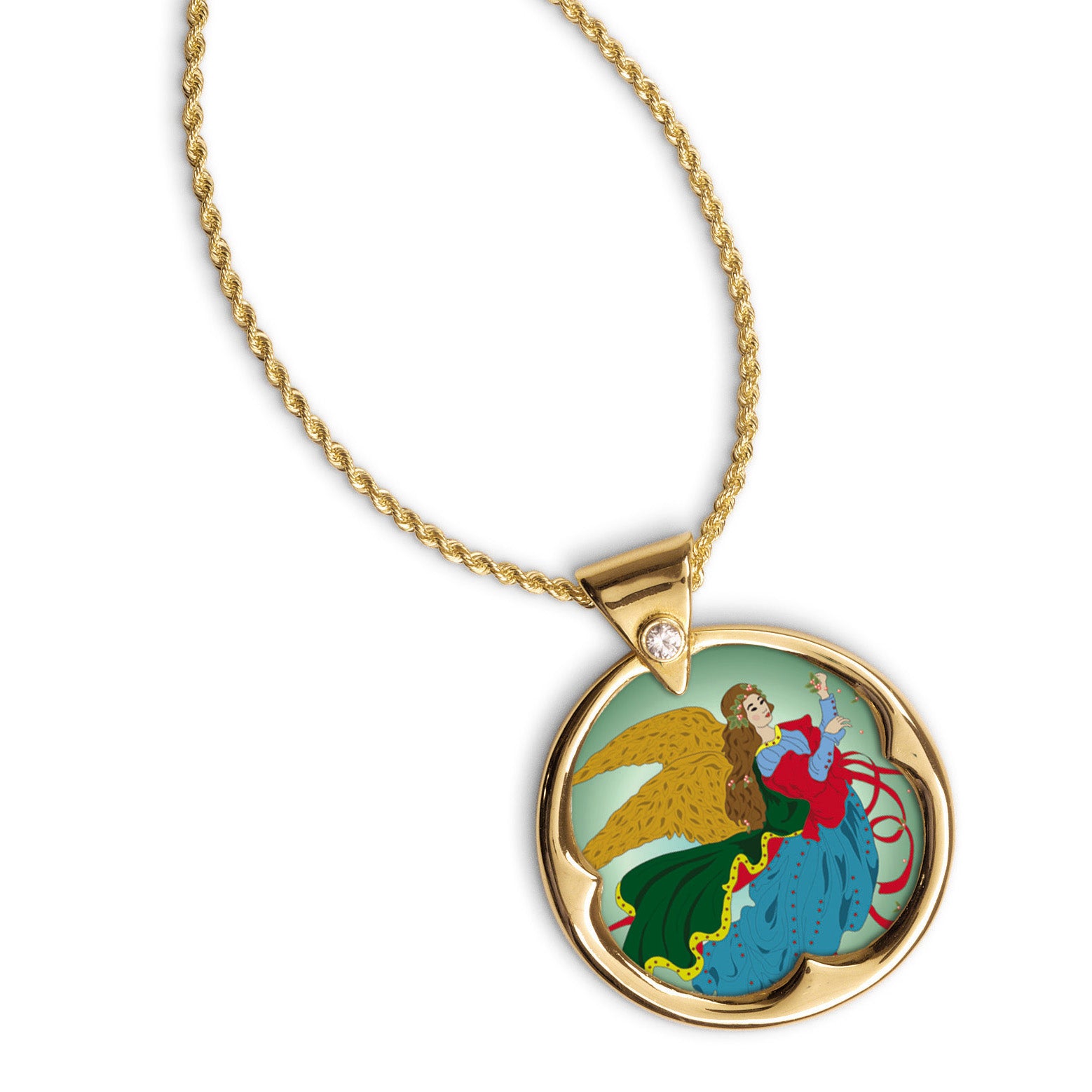 Heavenly Angel Colorized JFK Half Dollar With Crystal Bale Coin Pendant