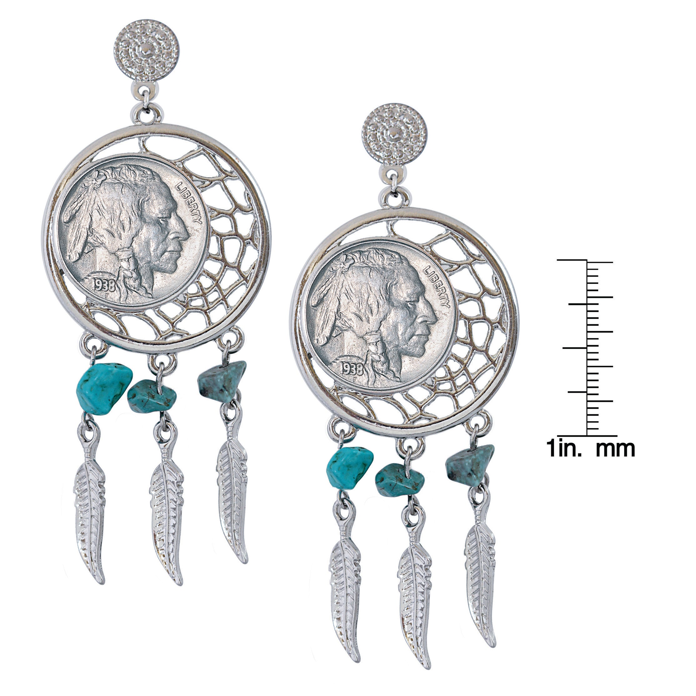 Dream Catcher Buffalo Nickel Post Coin Earrings