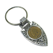 Indian Cent in Silvertone Arrowhead Coin Keyring