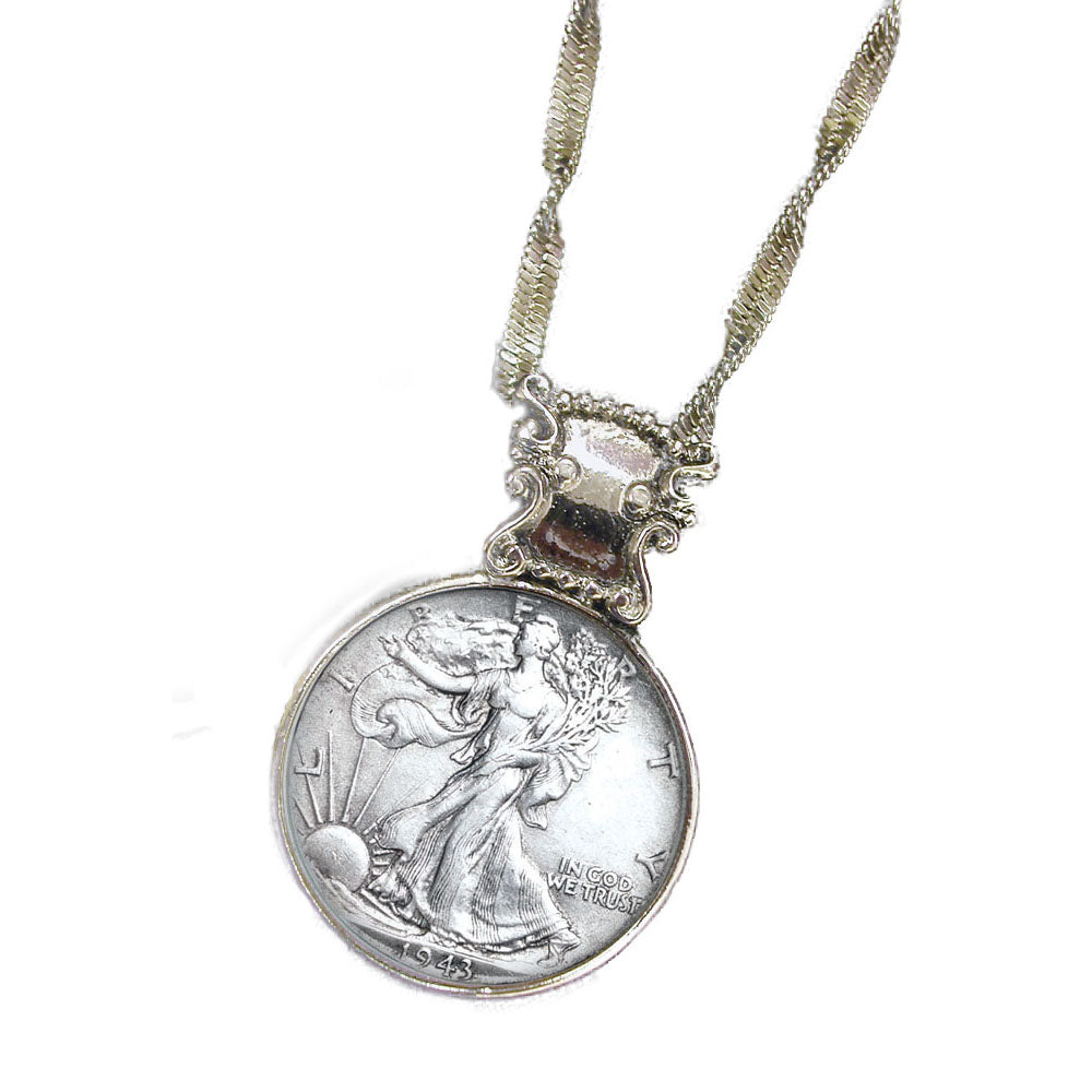 Silver Walking Liberty Half Dollar Coin in Silvertone Bezel