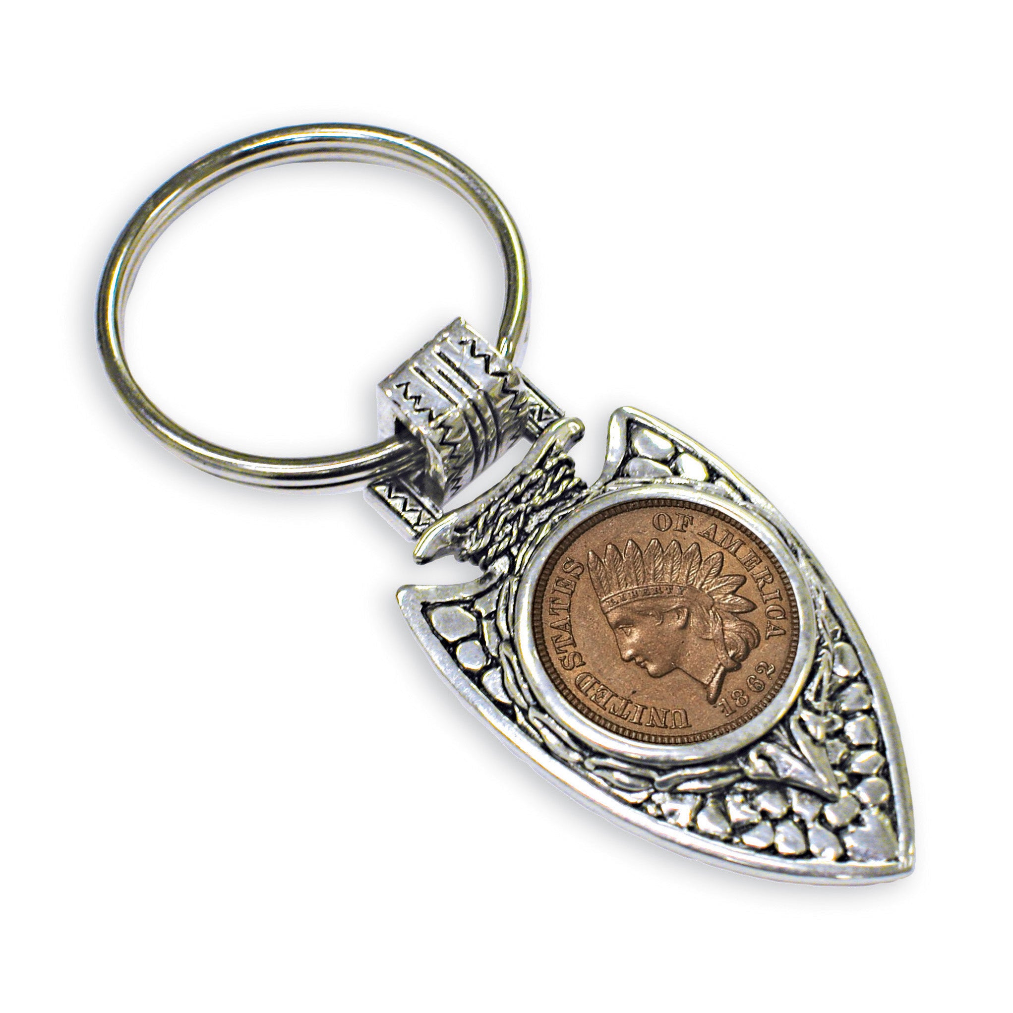 Civil War Indian Head Penny Coin Arrowhead Keyring