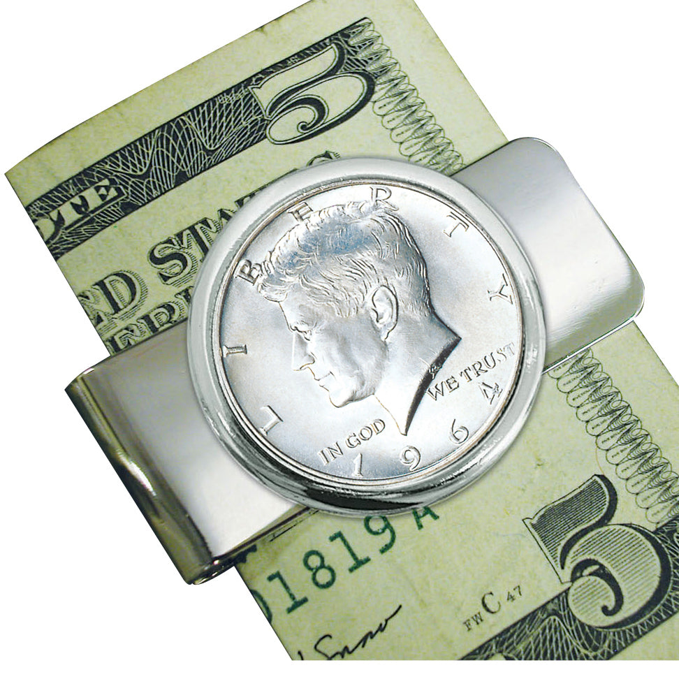 1964 First-Year-of-Issue Silver JFK Half Dollar Silvertone Coin Money Clip