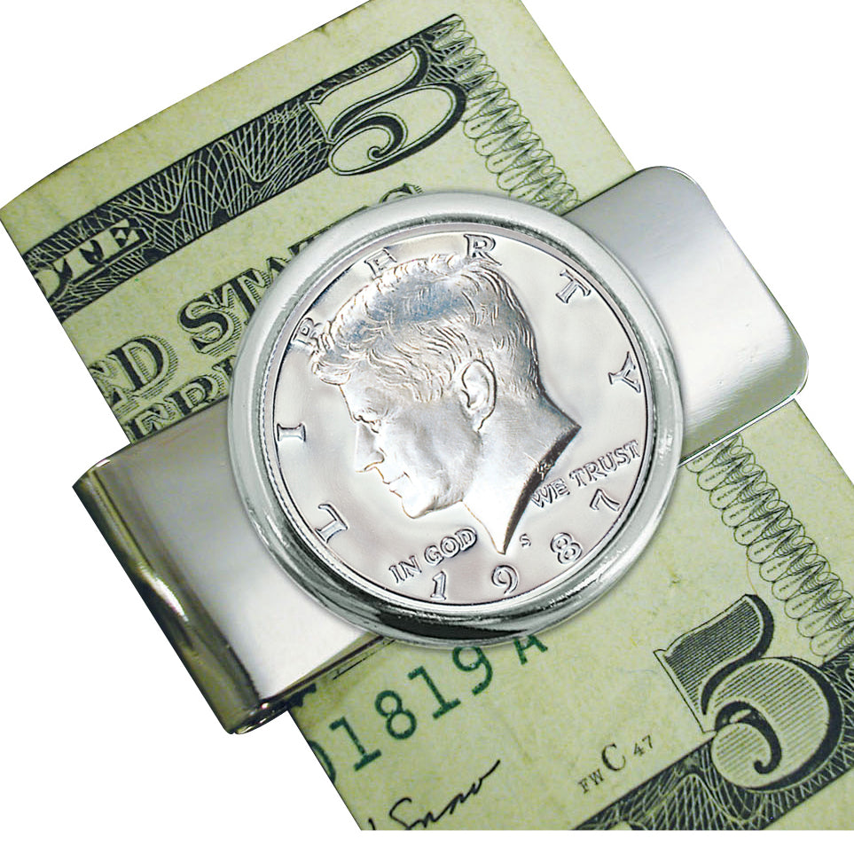 Proof JFK Half Dollar Silvertone Coin Money Clip