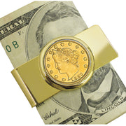 1883 First-Year-of-Issue Gold-Layered Liberty Racketeer Nickel Goldtone Coin Money Clip