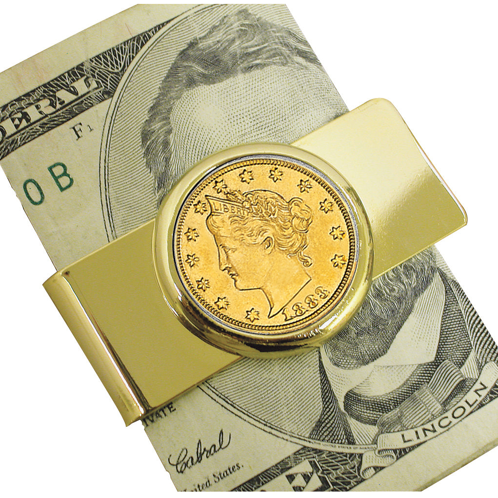1883 First-Year-of-Issue Gold-Layered Liberty Racketeer Nickel Goldtone Coin Money Clip