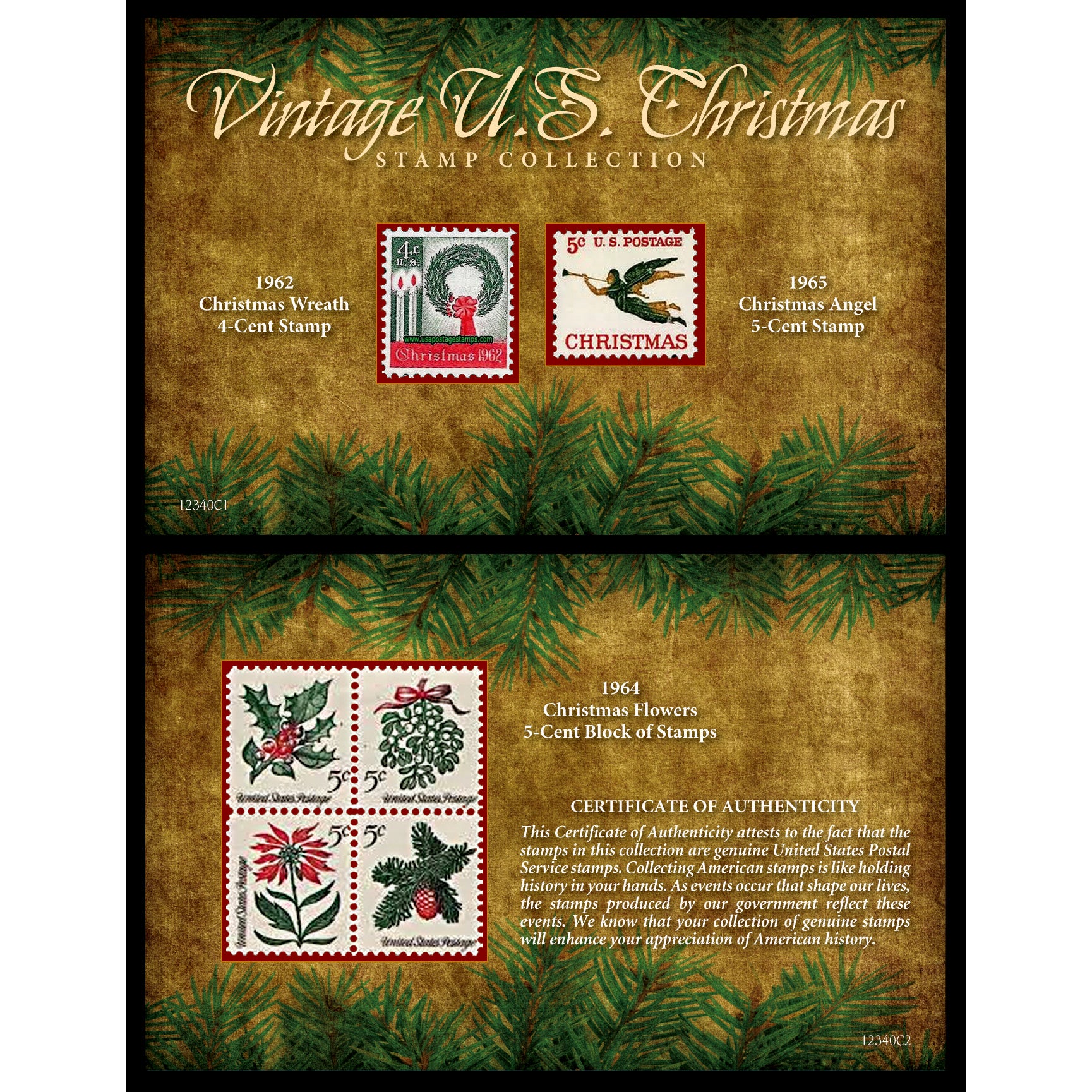 Vintage United States Christmas Stamp Collection Portfolio Wallet