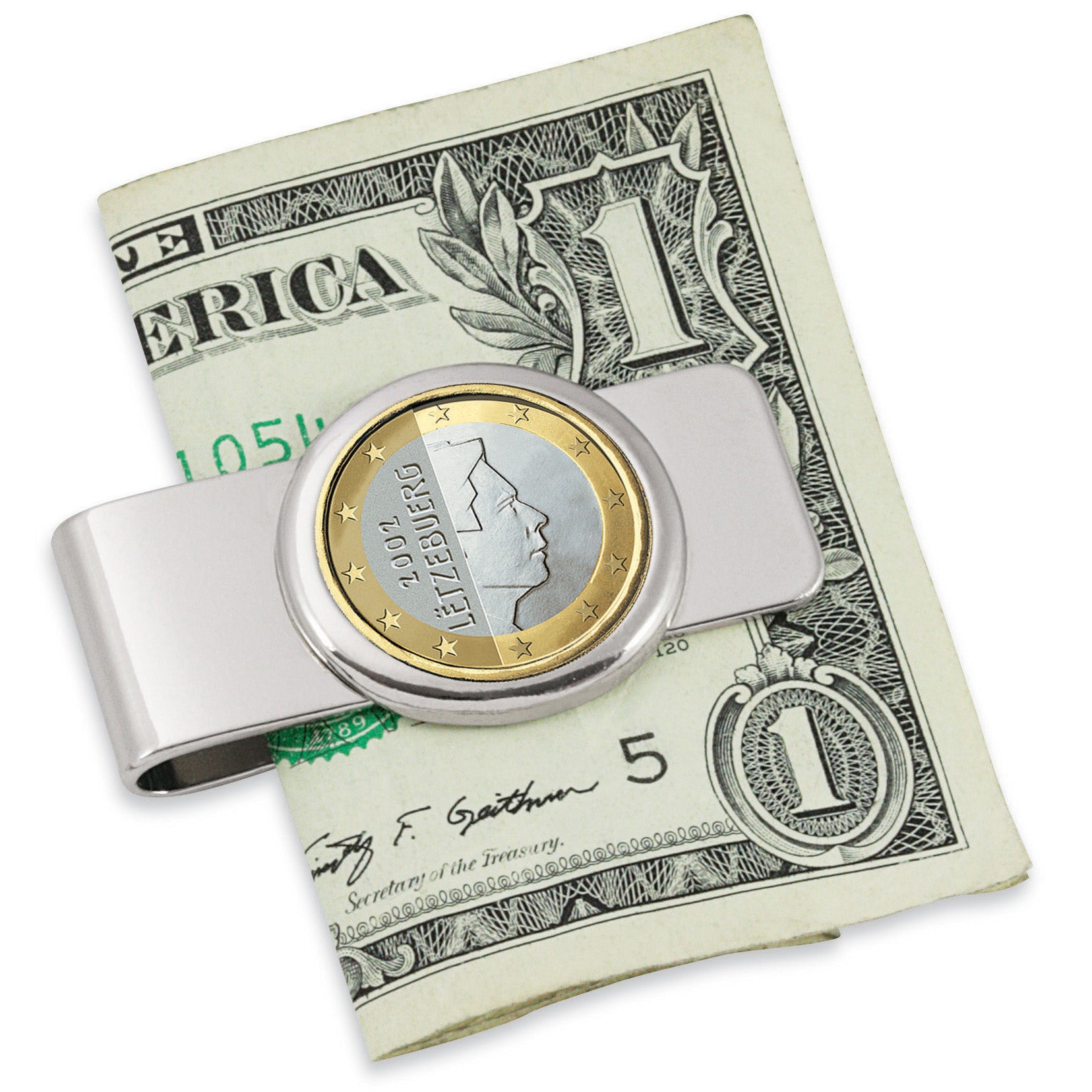 Luxembourg Royal Highness One Euro Coin Silvertone Coin Money Clip