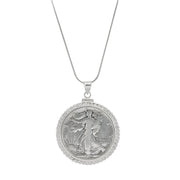 Sterling Silver Twisted Rope Silver Walking Liberty Half Dollar Coin Pendant