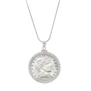 Sterling Silver Twisted Rope Silver Barber Half Dollar Coin Pendant
