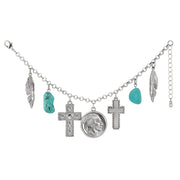 Buffalo Nickel Silvertone Charm Coin Bracelet