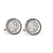 Buffalo Nickel Silvertone Rope Bezel Coin Cuff Links