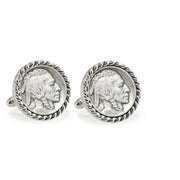 1913 First-Year-of-Issue Buffalo Nickel Silvertone Rope Bezel Coin Cuff Links