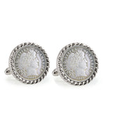 Silver Barber Dime Silvertone Rope Bezel Coin Cuff Links