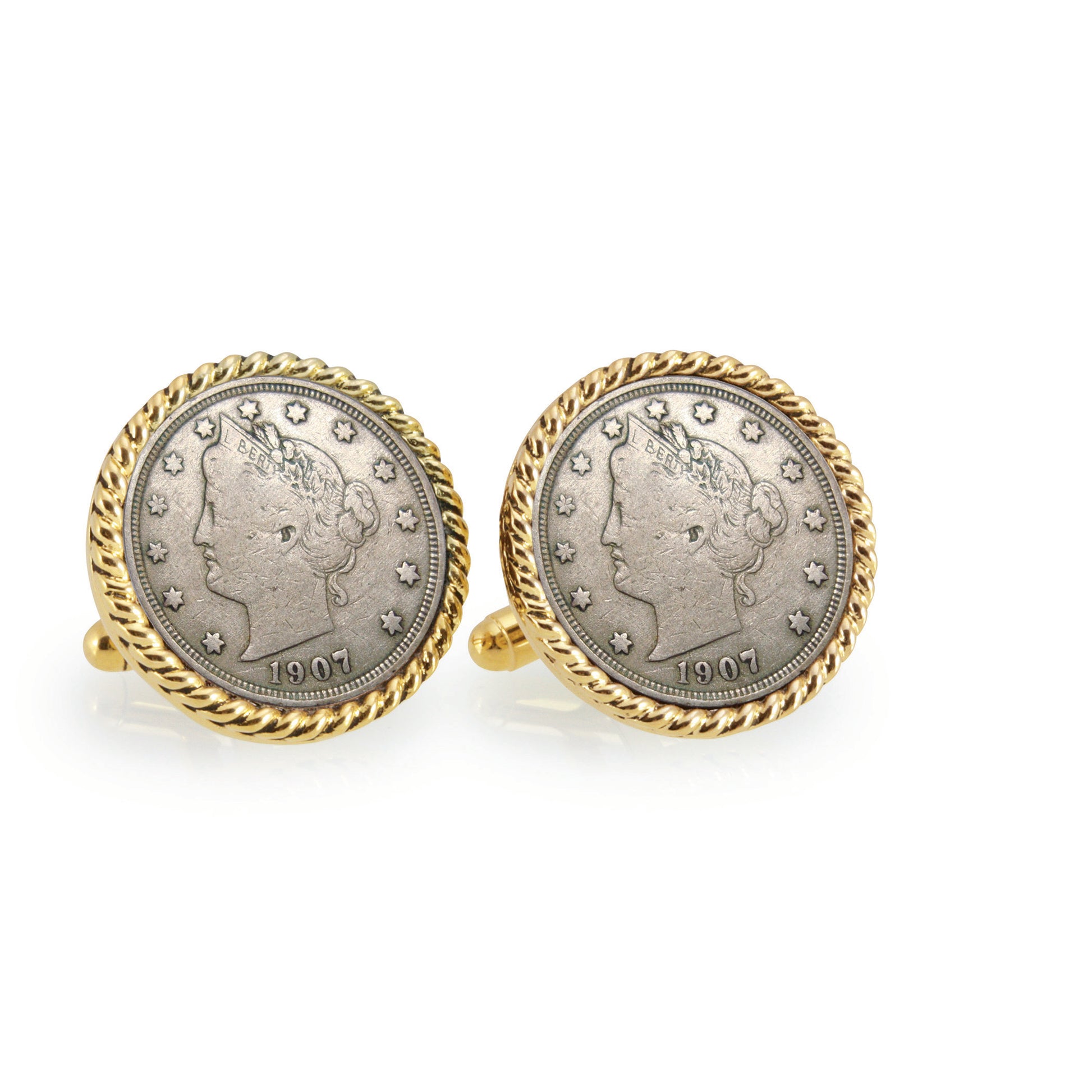 Liberty Nickel Goldtone Rope Bezel Coin Cuff Links