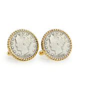 1883 First-Year-of-Issue Liberty Nickel Goldtone Rope Bezel Coin Cuff Links