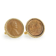 Lincoln Wheat-Ear Penny Cuff Goldtone Rope Bezel Coin Cuff Links