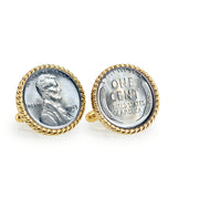 1943 Lincoln Steel Penny Goldtone Rope Bezel Coin Cuff Links