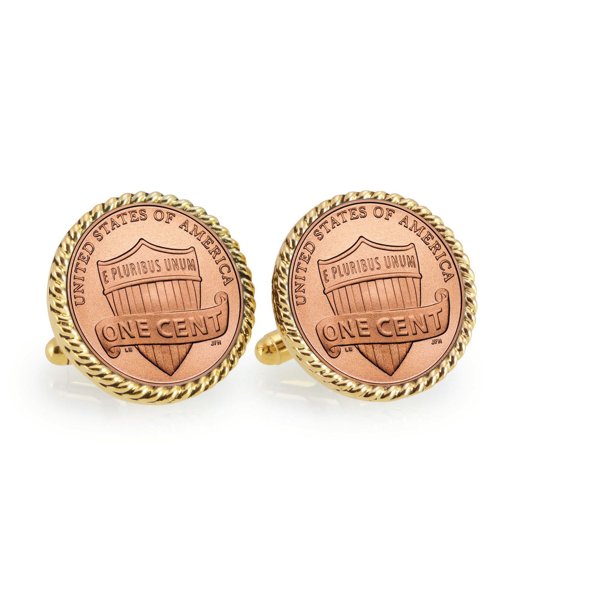 Lincoln Union Shield Penny Goldtone Rope Bezel Coin Cuff Links