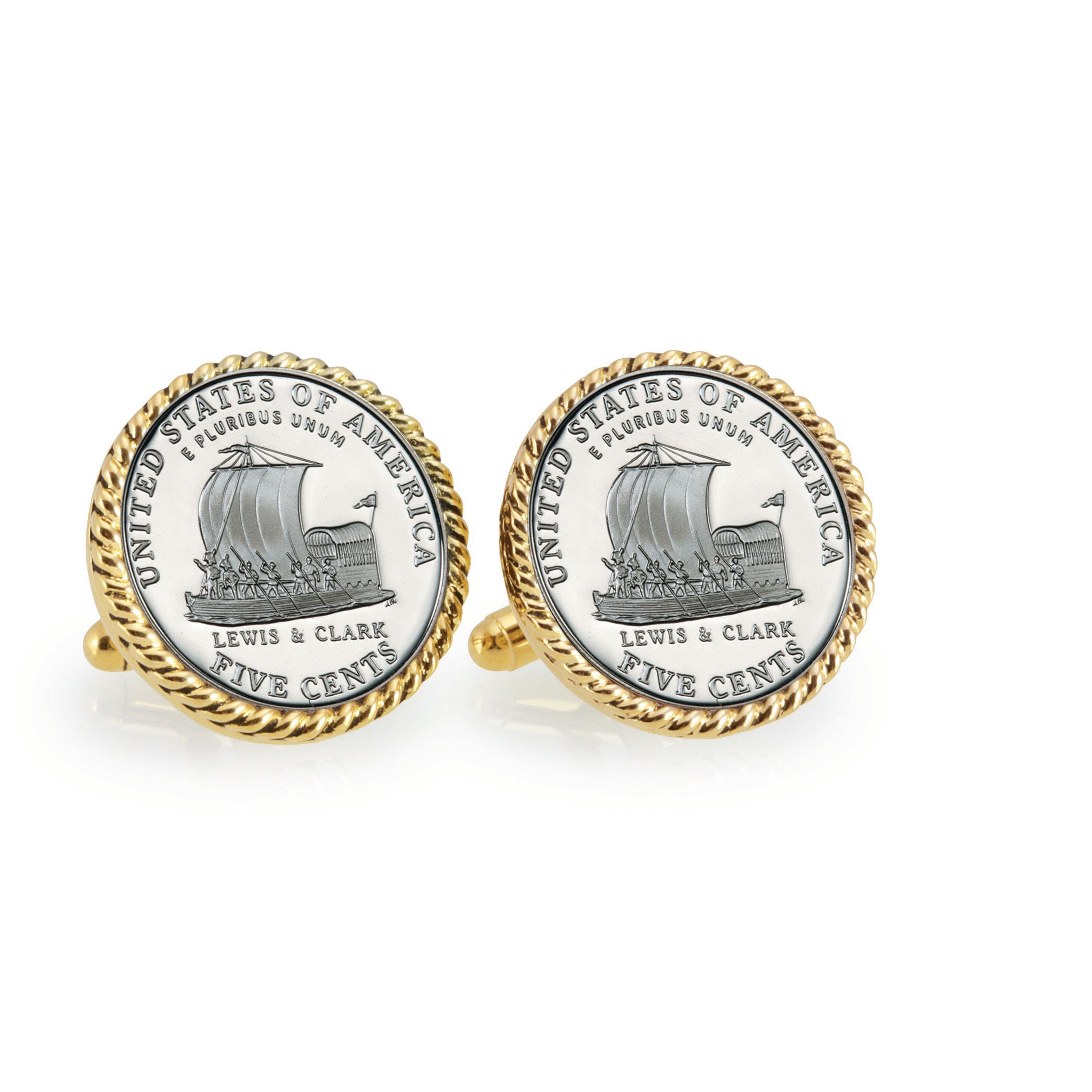 2004 Keelboat Goldtone Rope Bezel Coin Cuff Links