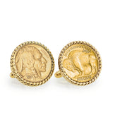 Gold-Layered Buffalo Nickel Goldtone Rope Bezel Coin Cuff Links