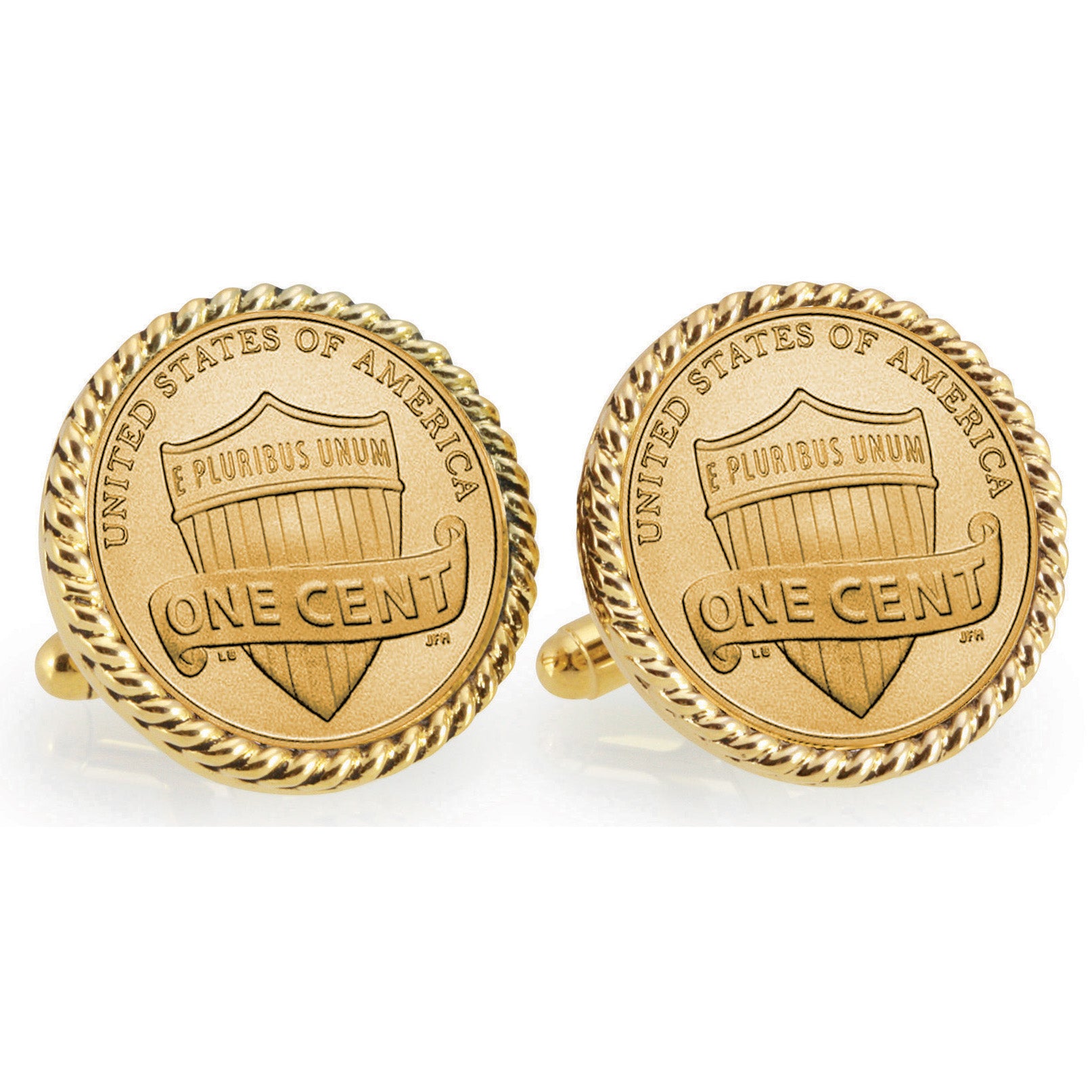 Gold-Layered Lincoln Union Shield Penny Goldtone Rope Bezel Coin Cuff Links