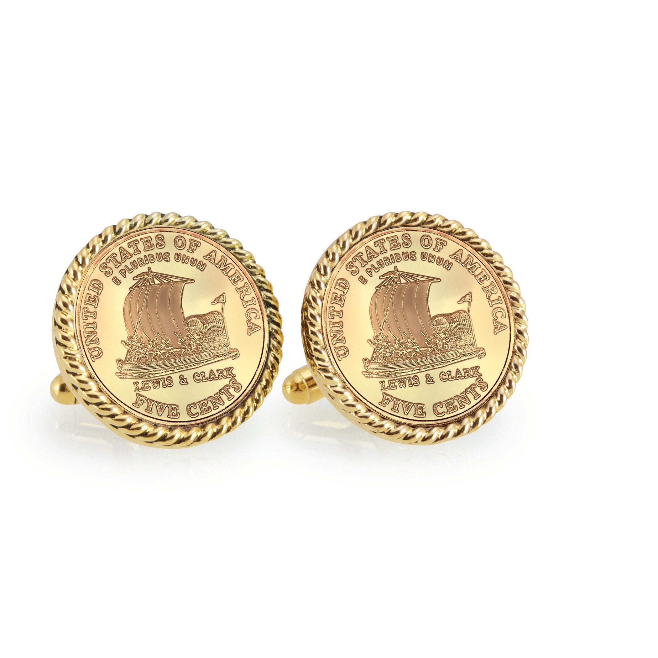 Gold-Layered 2004 Keelboat Goldtone Rope Bezel Coin Cuff Links