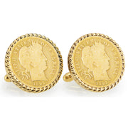 Gold-Layered 1800's Silver Barber Dime Goldtone Rope Bezel Coin Cuff Links