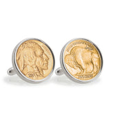Gold-Layered Buffalo Nickel Sterling Silver Coin Cuff Links
