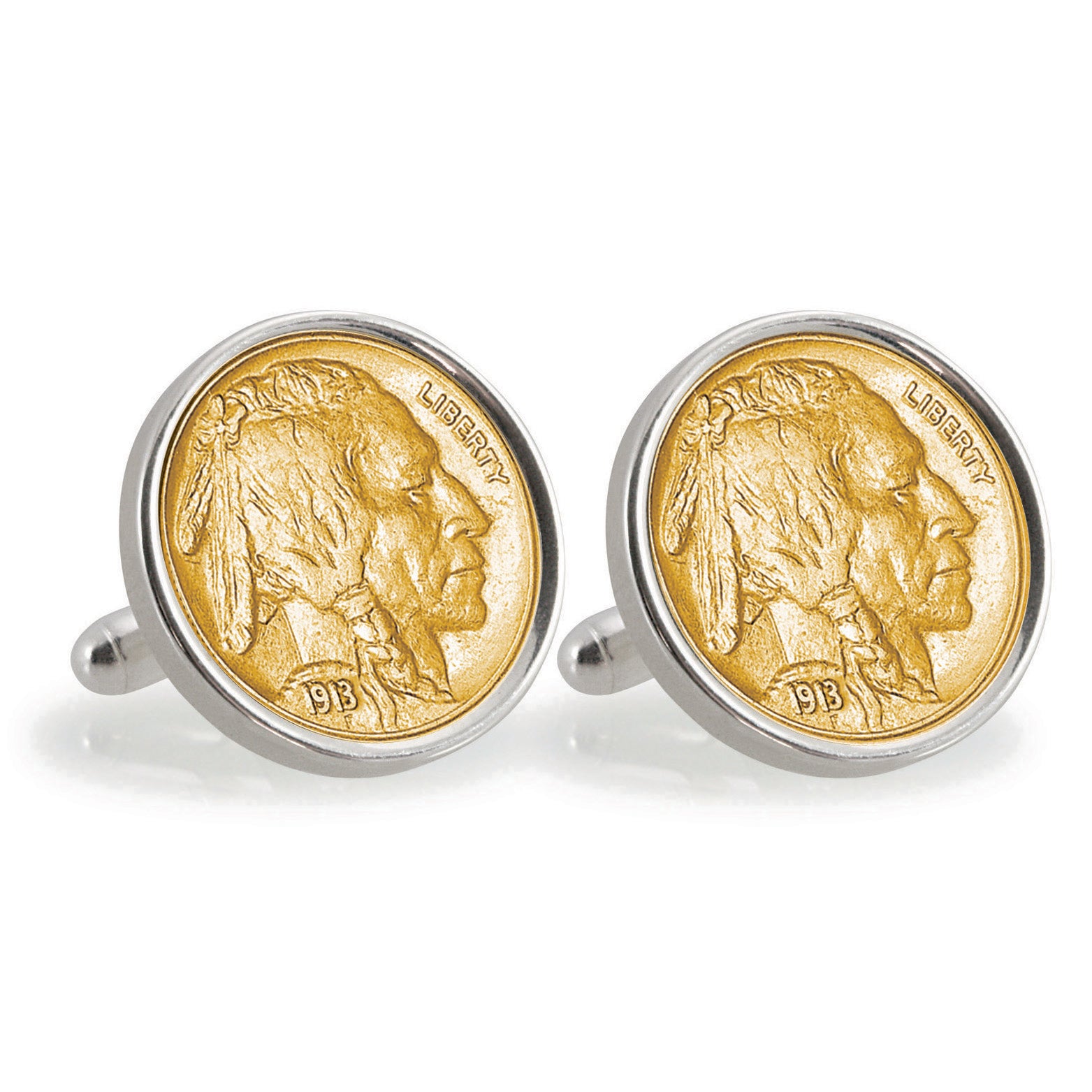 Gold-Layered 1913 First-Year-of-Issue Buffalo Nickel Sterling Silver Coin Cuff Links