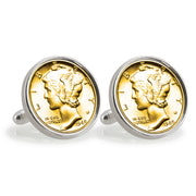 Gold-Layered Silver Mercury Dime Sterling Silver Coin Cuff Links