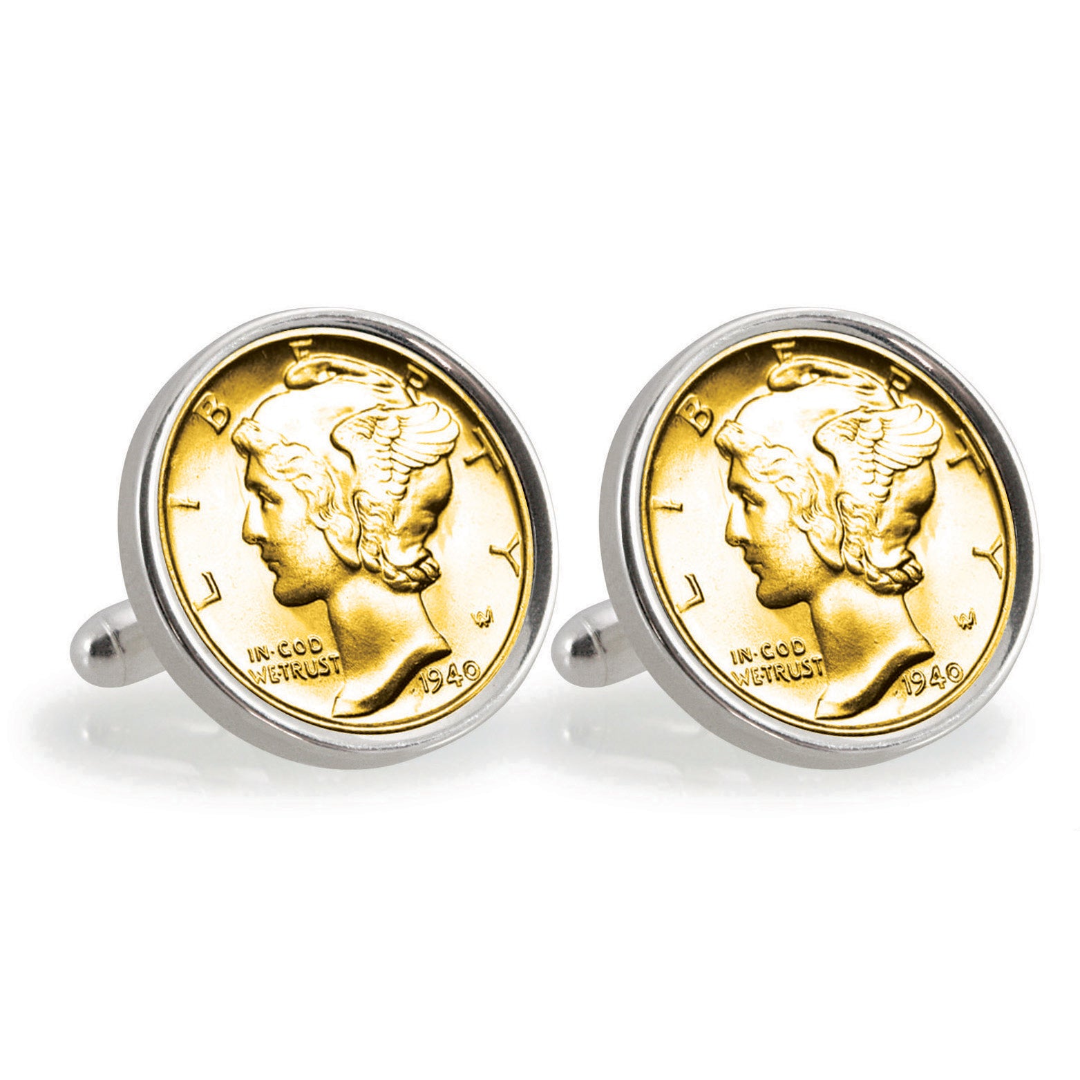 Gold-Layered Silver Mercury Dime Sterling Silver Coin Cuff Links