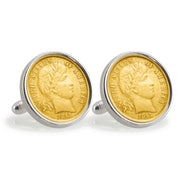 Gold-Layered Silver Barber Dime Sterling Silver Coin Cuff Links