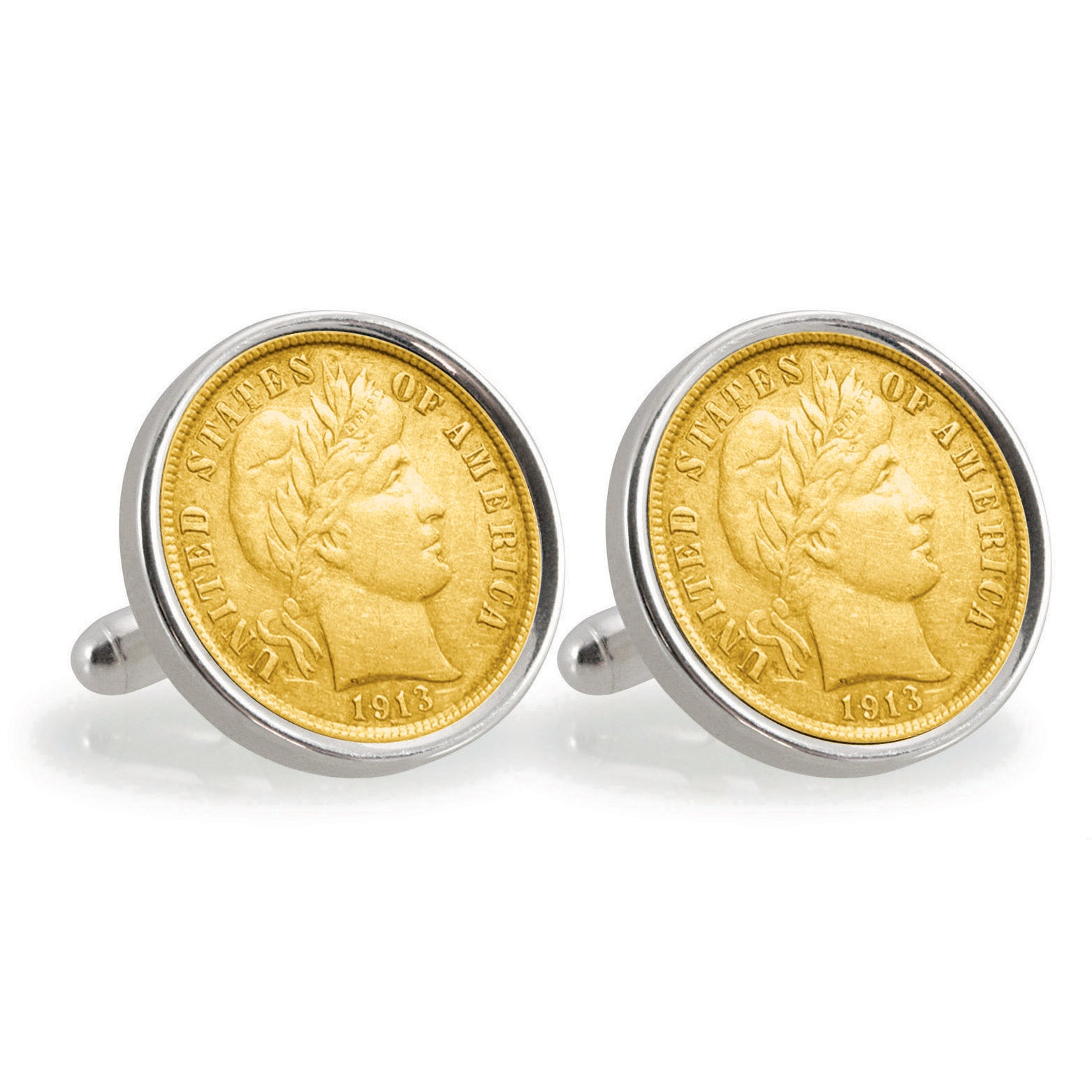 Gold-Layered Silver Barber Dime Sterling Silver Coin Cuff Links