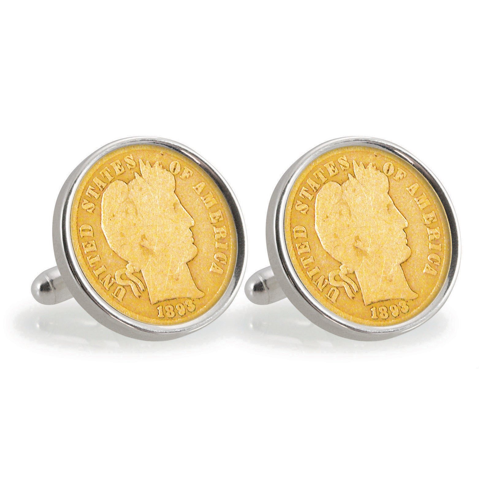 Gold-Layered 1800's Silver Barber Dime Sterling Silver Coin Cuff Links
