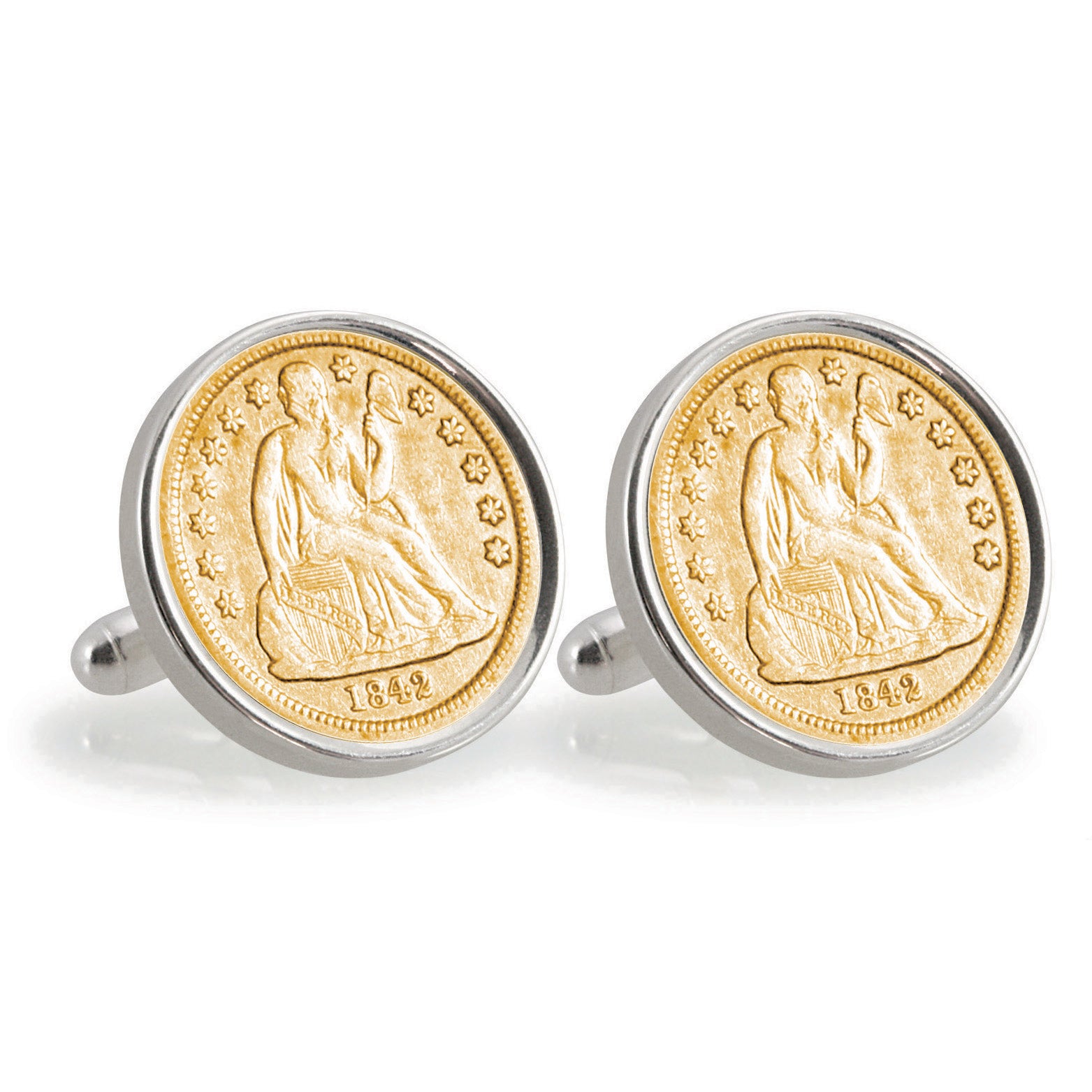 Gold-Layered Seated Liberty Silver Dime Sterling Silver Coin Cuff Links