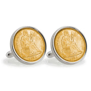 Gold-Layered Civil War Seated Liberty Silver Dime Sterling Silver Coin Cuff Links