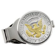 Selectively Gold-Layered Presidential Seal Half Dollar Silvertone Coin Money Clip