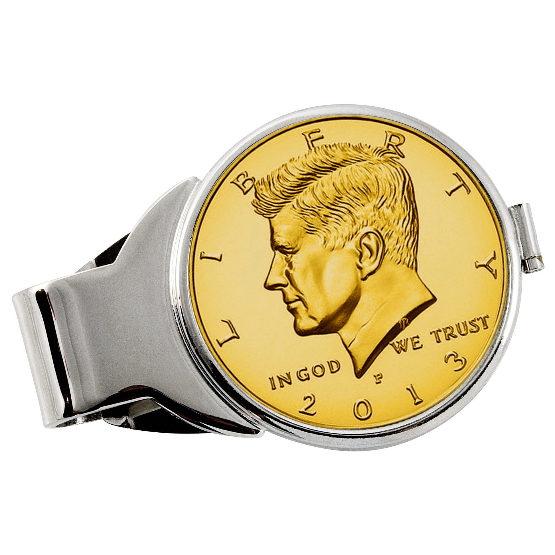 Gold-Layered JFK Half Dollar Silvertone Coin Money Clip