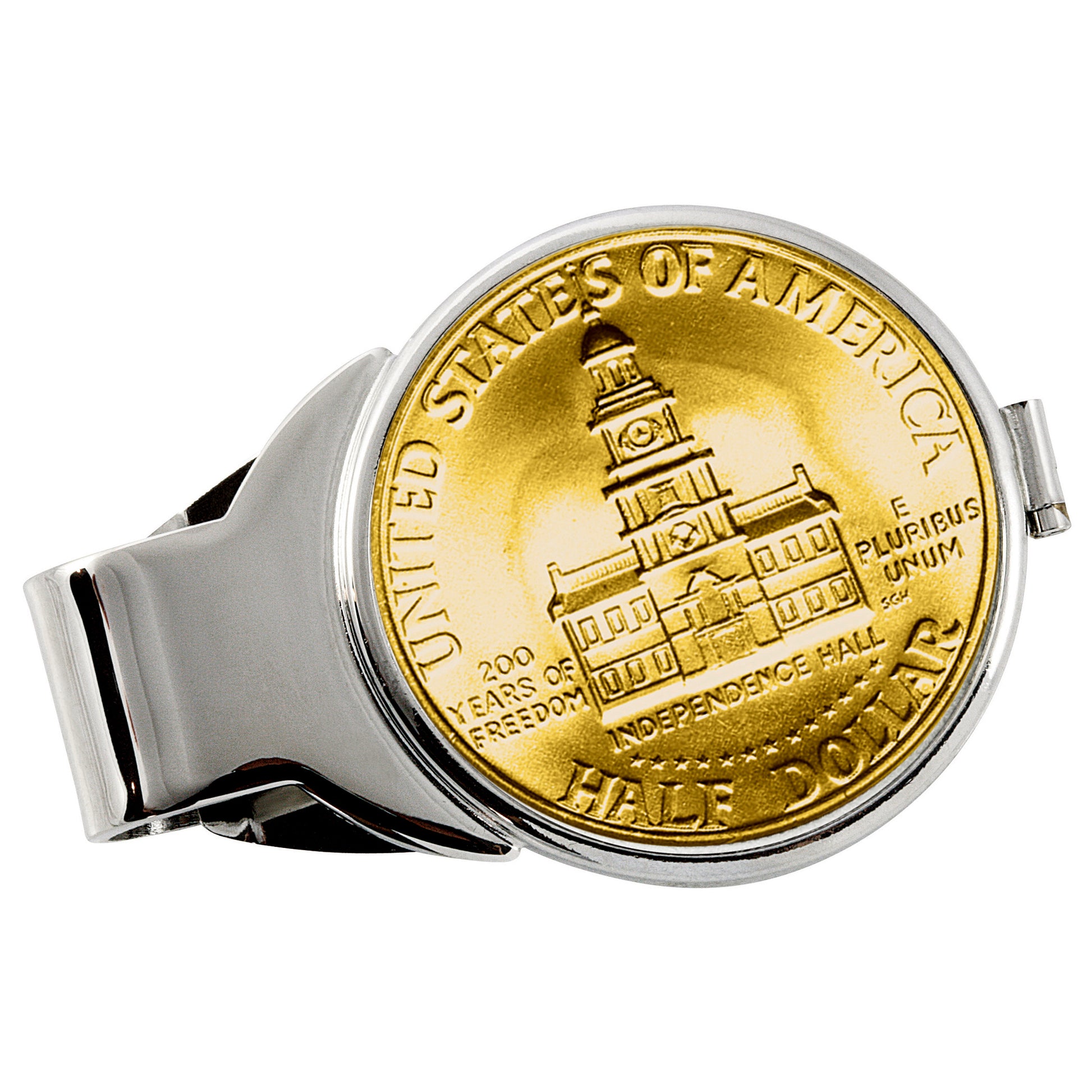 Gold-Layered JFK Bicentennial Half Dollar Silvertone Coin Money Clip