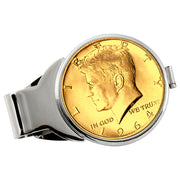 Gold-Layered JFK 1964 First Year of Issue Half Dollar Silvertone Coin Money Clip