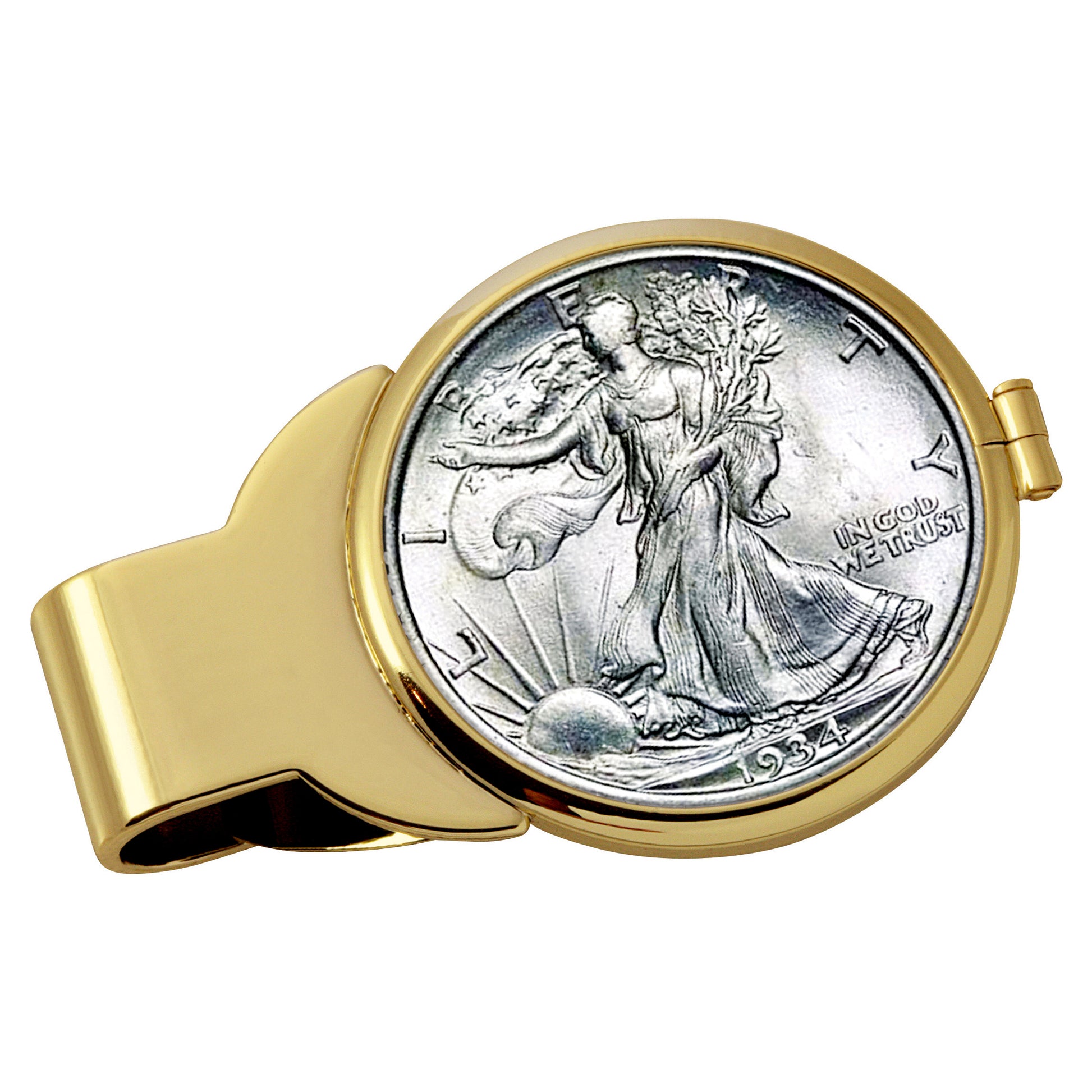 Silver Walking Liberty Half Dollar Goldtone Coin Money Clip