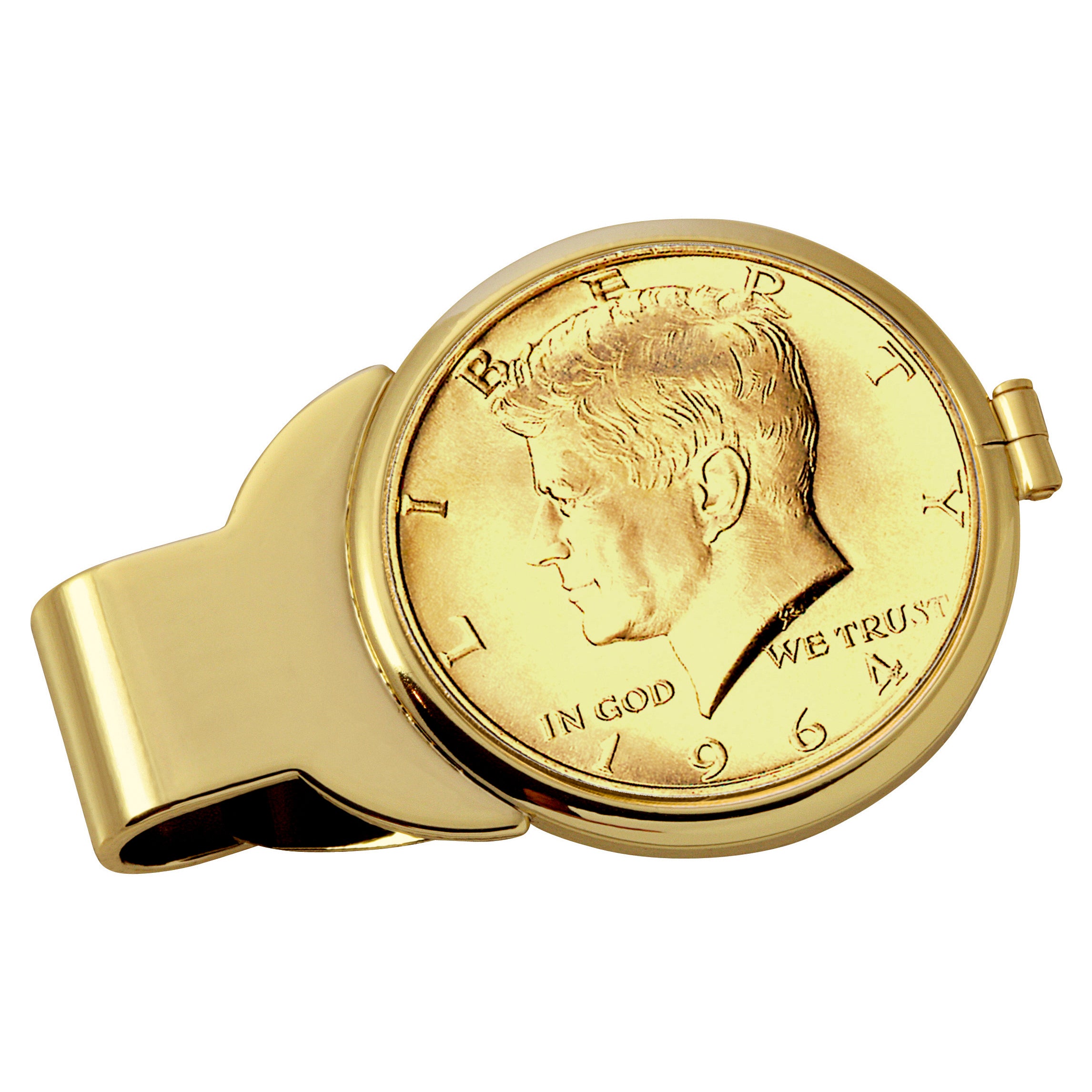 Gold-Layered JFK 1964 First Year of Issue Half Dollar Goldtone Coin Money Clip