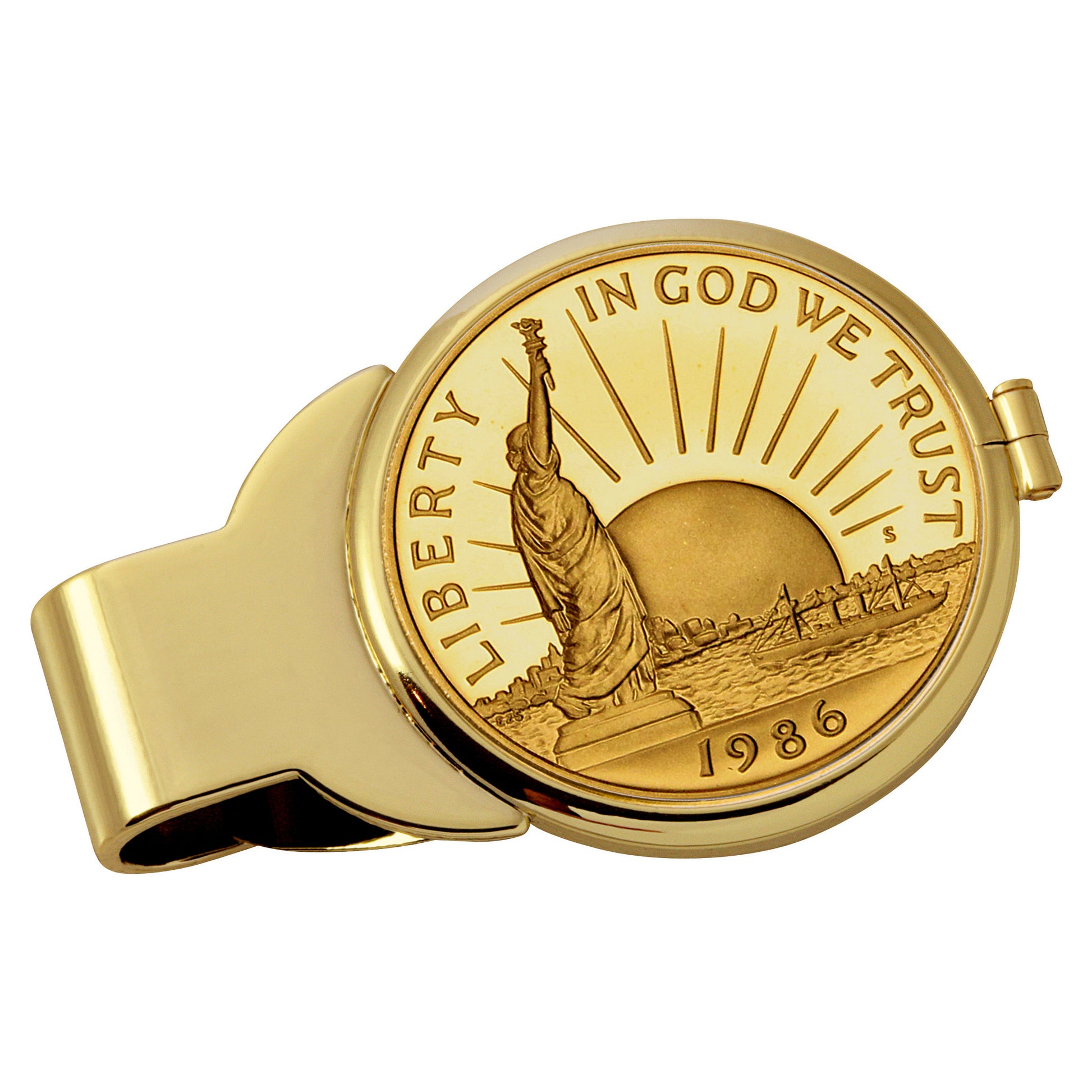 Gold-Layered Statue of Liberty Commemorative Half Dollar Goldtone Coin Money Clip