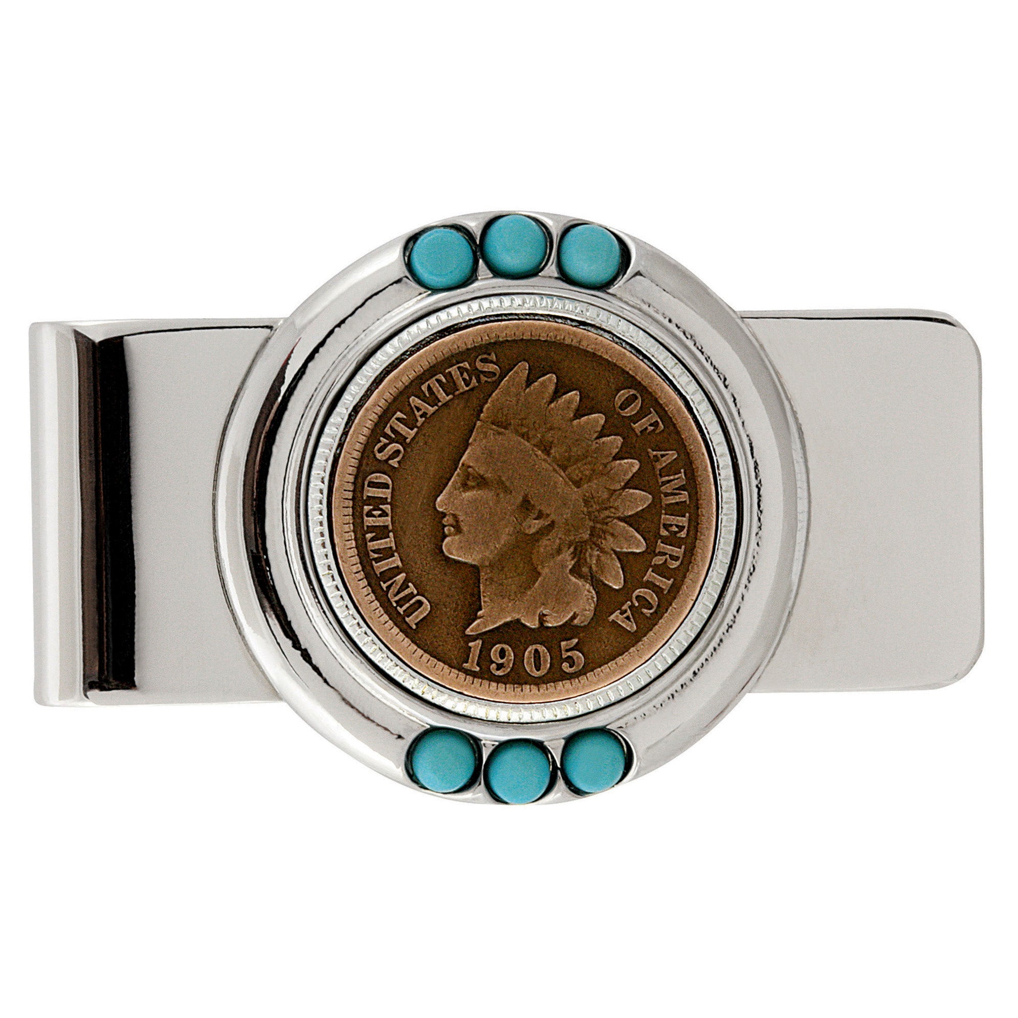 Indian Head Penny Turquoise Coin Money Clip