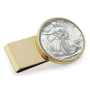 Silver Walking Liberty Half Dollar Stainless Steel Goldtone Coin Money Clip