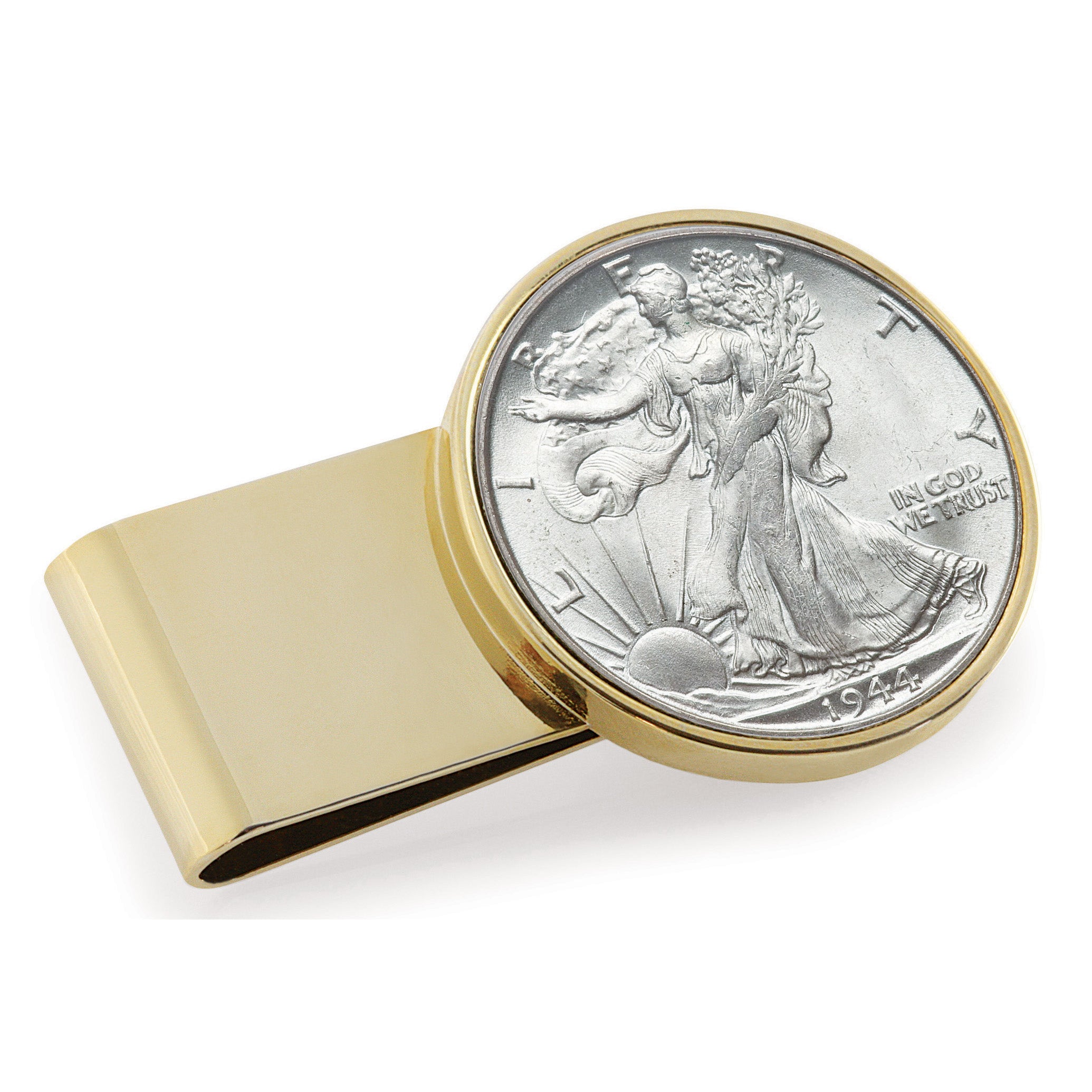 Silver Walking Liberty Half Dollar Stainless Steel Goldtone Coin Money Clip