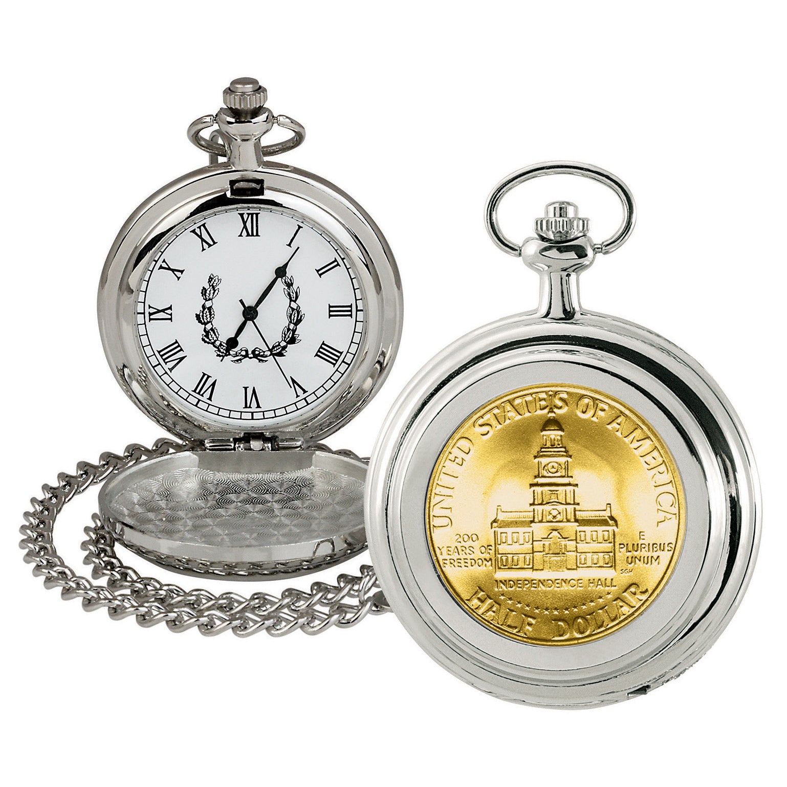 Gold-Layered JFK Bicentennial Half Dollar Coin Pocket Watch