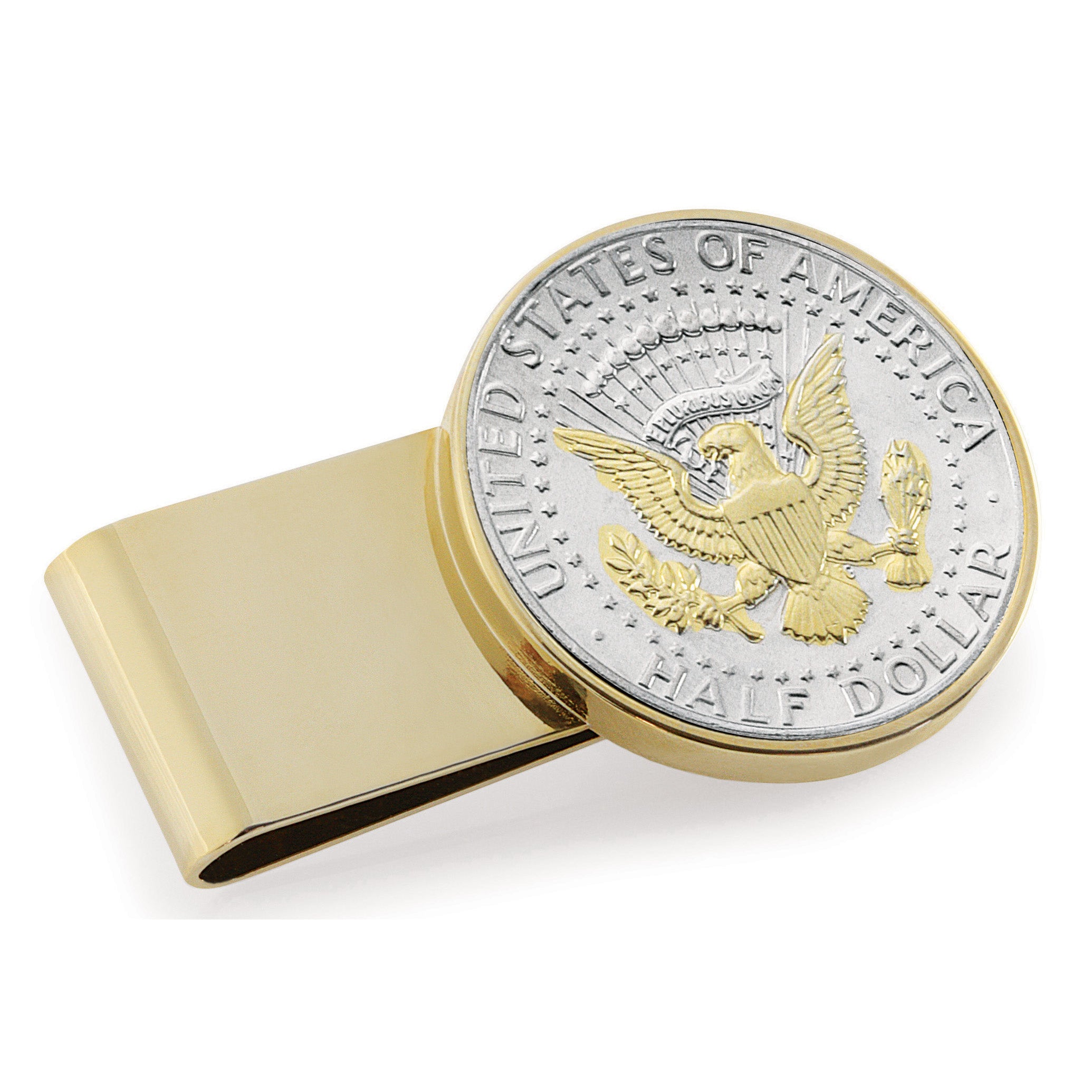Selectively Gold-Layered Presidential Seal JFK Half Dollar Stainless Steel Goldtone Coin Money Clip
